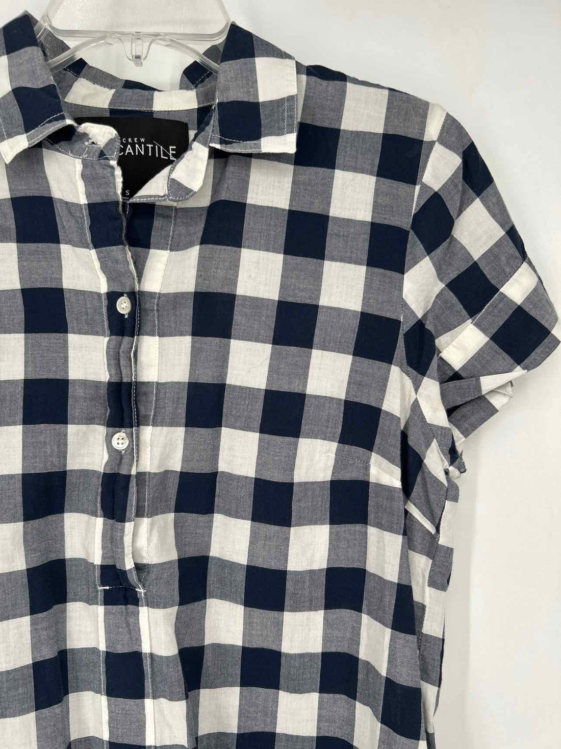 J Crew Size S Navy & White Checkered Short Sleeve