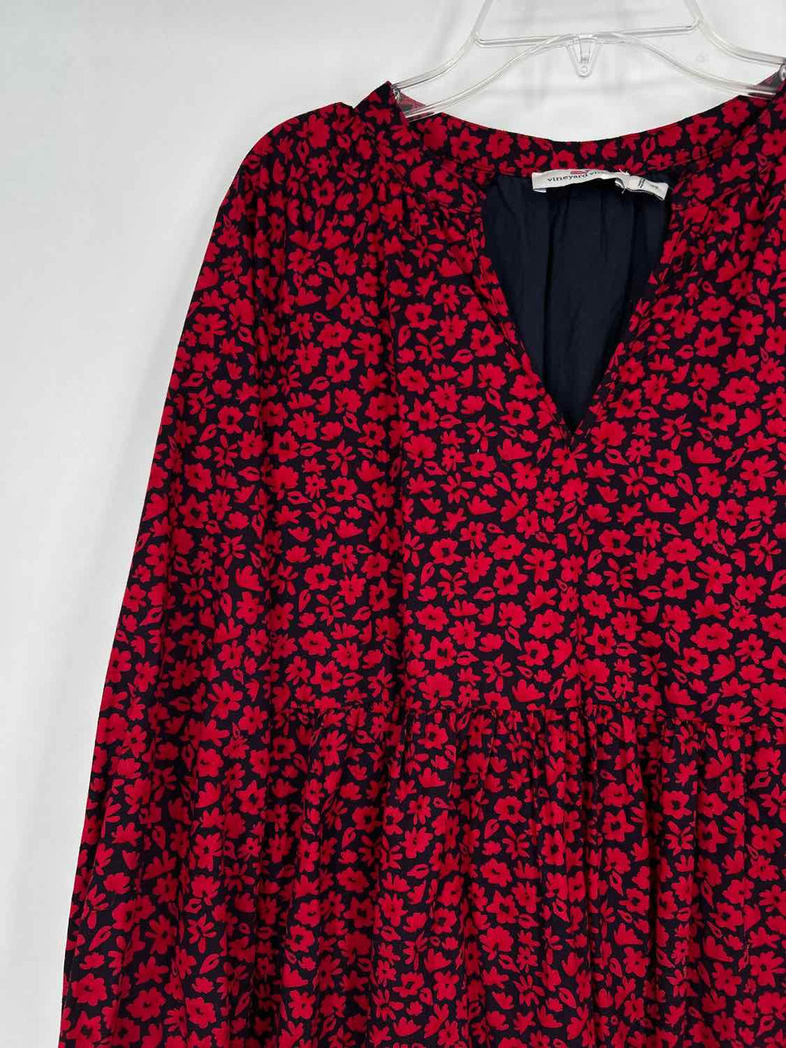 Vineyard Vines Size XS Red & Navy Print LS Dress