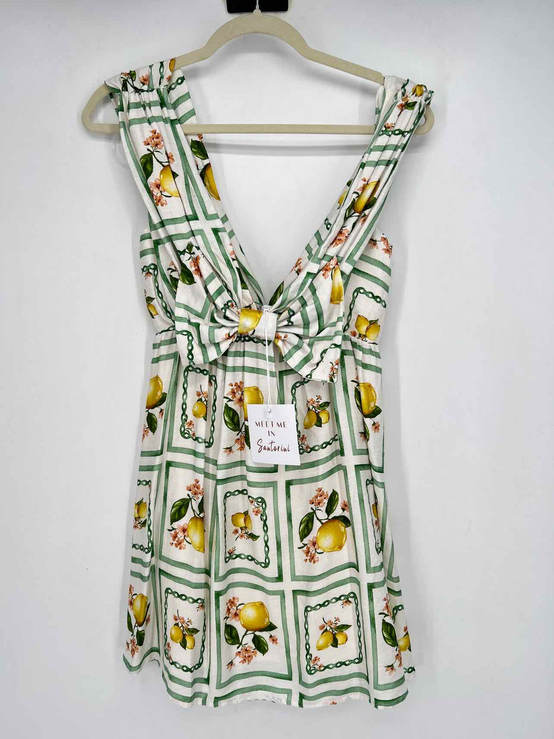 Meet Me In Santorini Size S White & Green Print NWT Dress