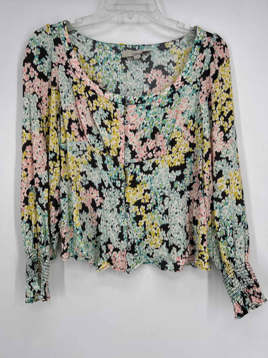 Loft Size XS Dark Gray & Pastel Print Long Sleeve