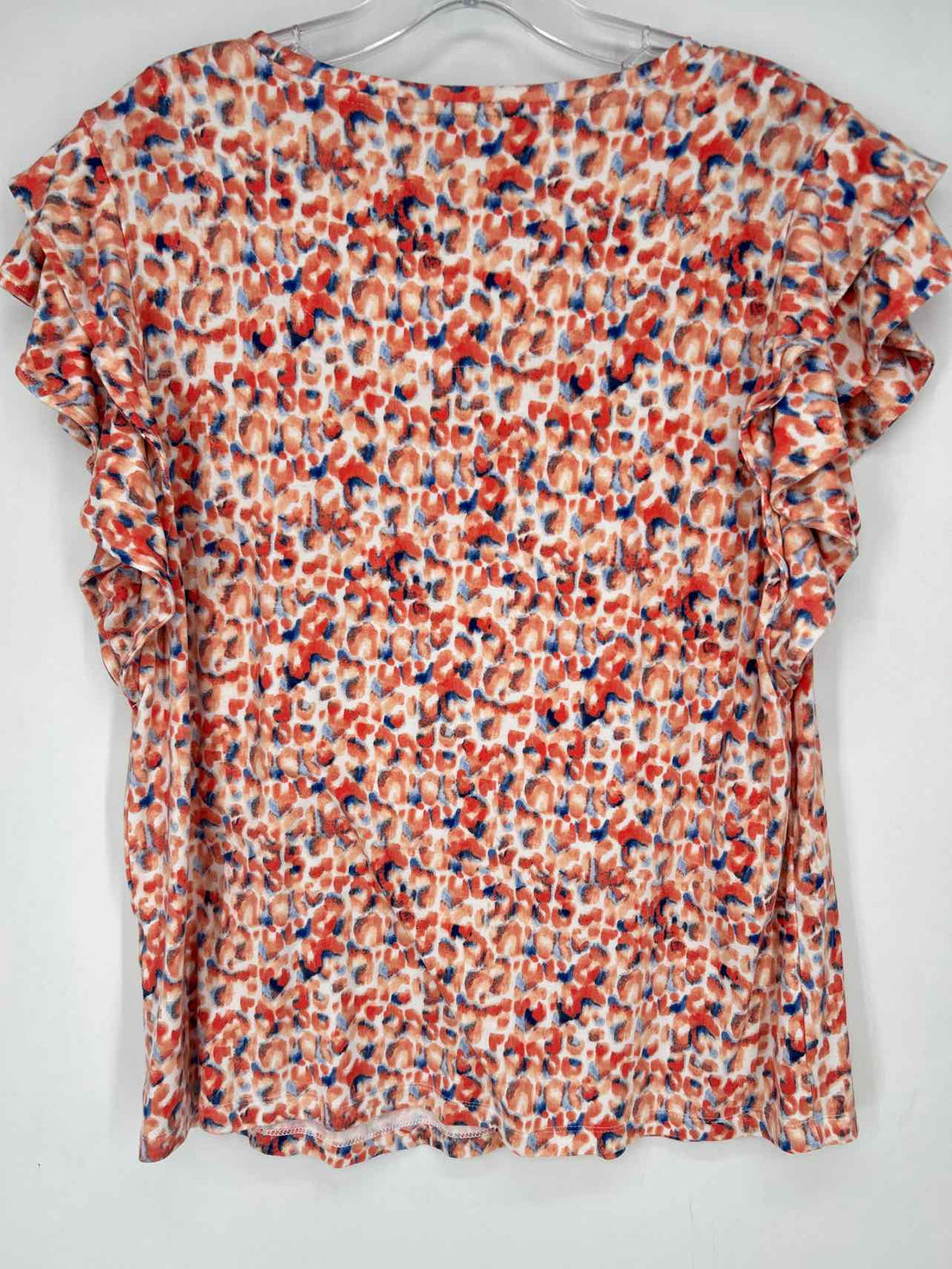 Chicos Size 1 (M) White Peach & Blue Short Sleeve