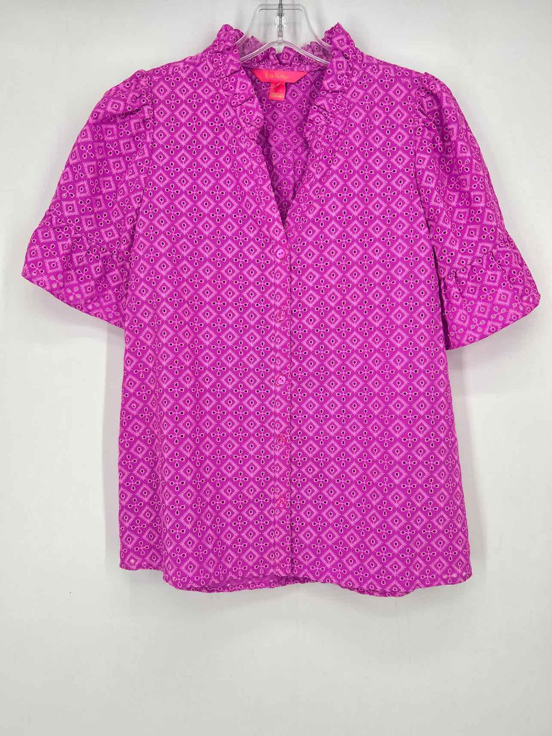 Lilly Pulitzer 2 Purple & Pink Eyelet Short Sleeve Lilly Pulitzer Top