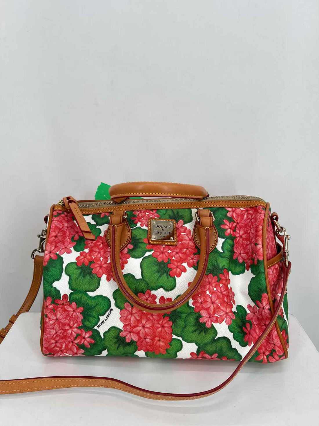 Dooney & Bourke Red & Green Floral Leather Pre Owned Satchel