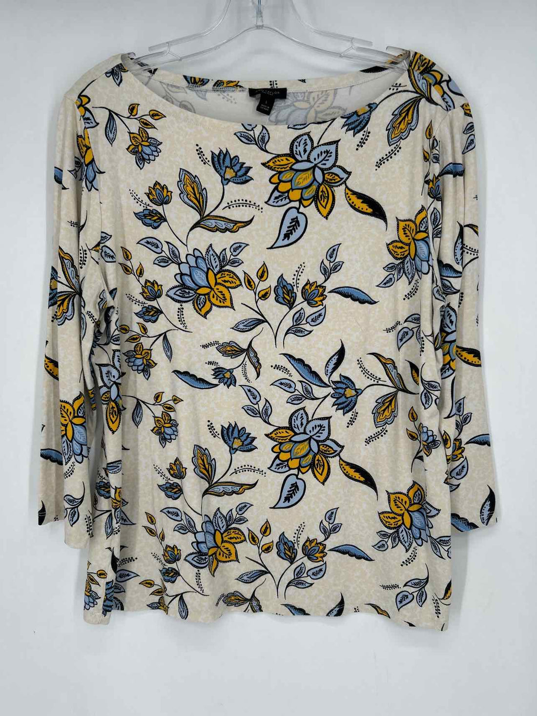 Ann Taylor Size L Yellow & Blue Floral Long Sleeve