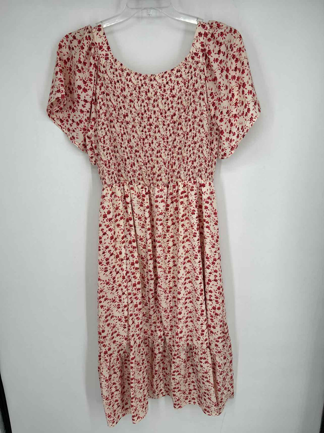 Jodifl Size L Ivory & Dark Pink  Floral Short Sleeve Dress