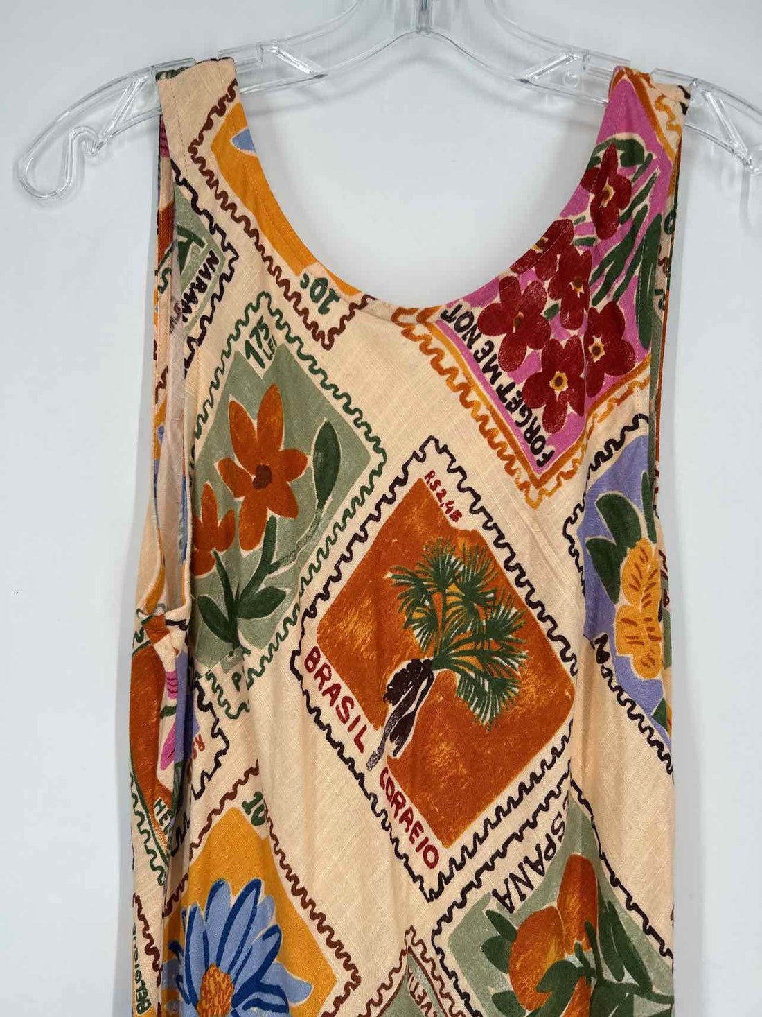 Paper Heart Size M Cream Print Rayon/Linen Sleeveless Maxi