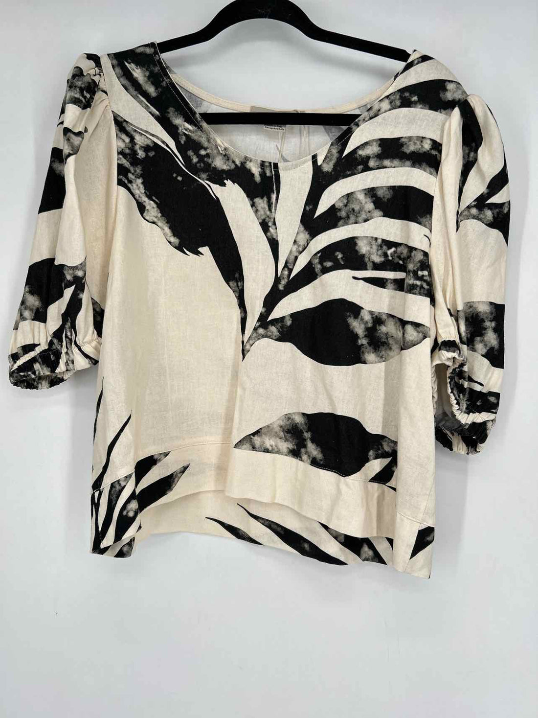 Astrid Size L Ivory & Black Linen/Viscose Short Sleeve