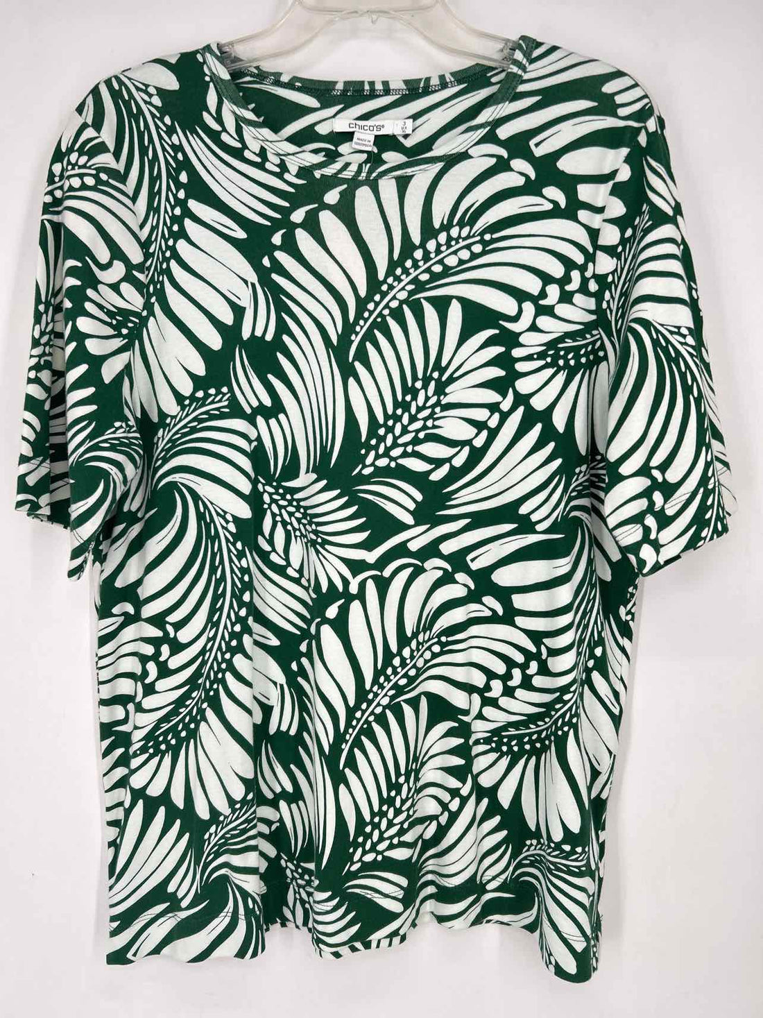 Chicos Size 3/XL Dark Green & White Short Sleeve