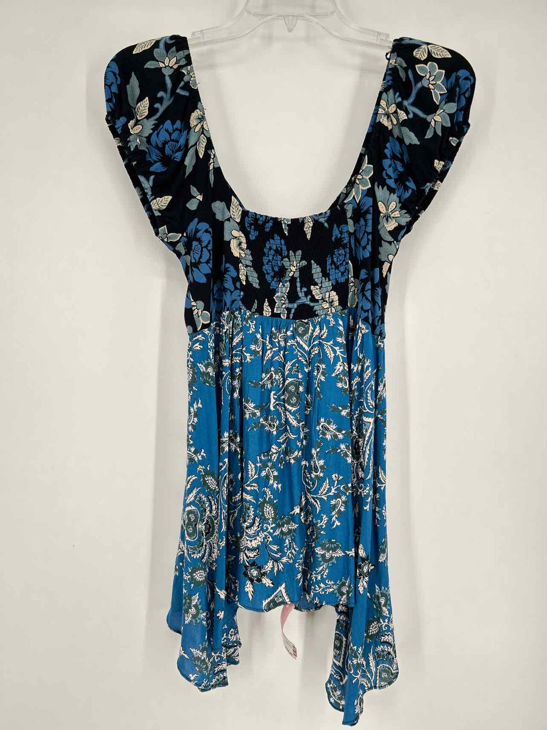 Free People Size S Black & Blue Print Short Sleeve