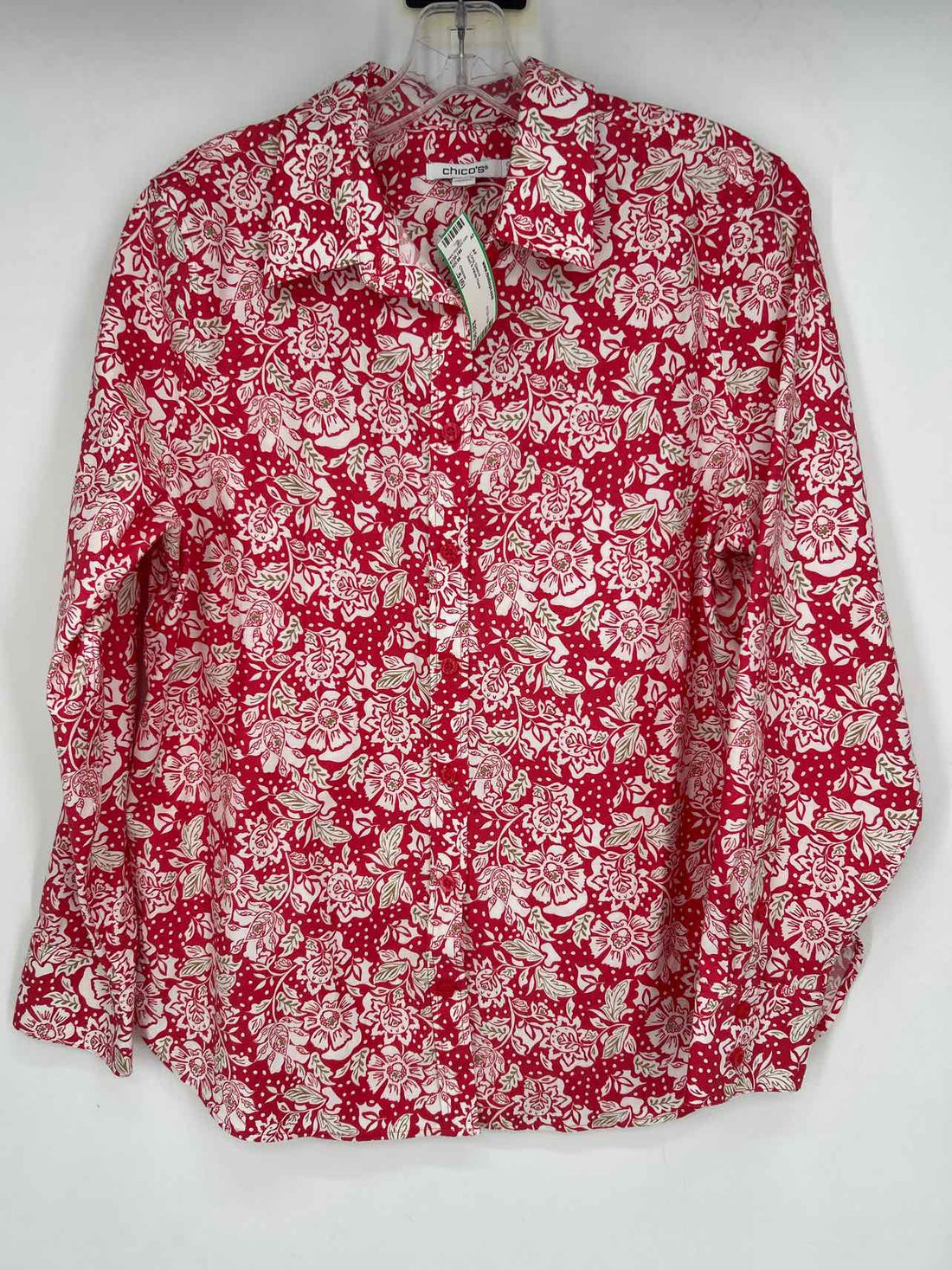 Chicos Size .5 (6) Red & White Floral Long Sleeve