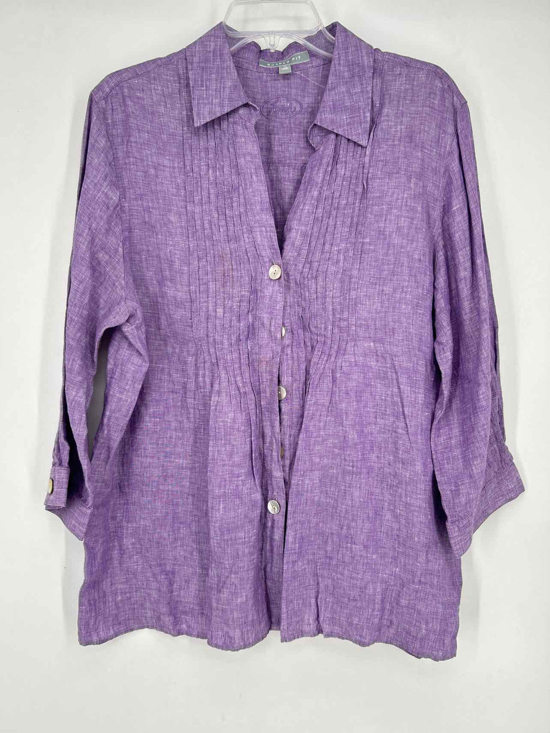 Foxcroft Size 14 Purple Linen Long Sleeve