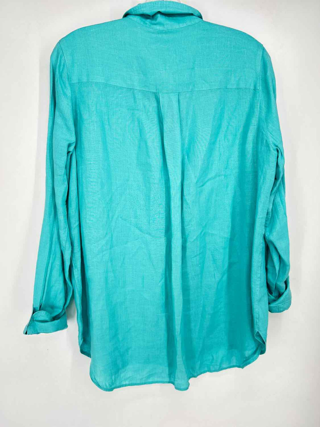 J McLaughlin Size M Aqua Linen 100% Long Sleeve