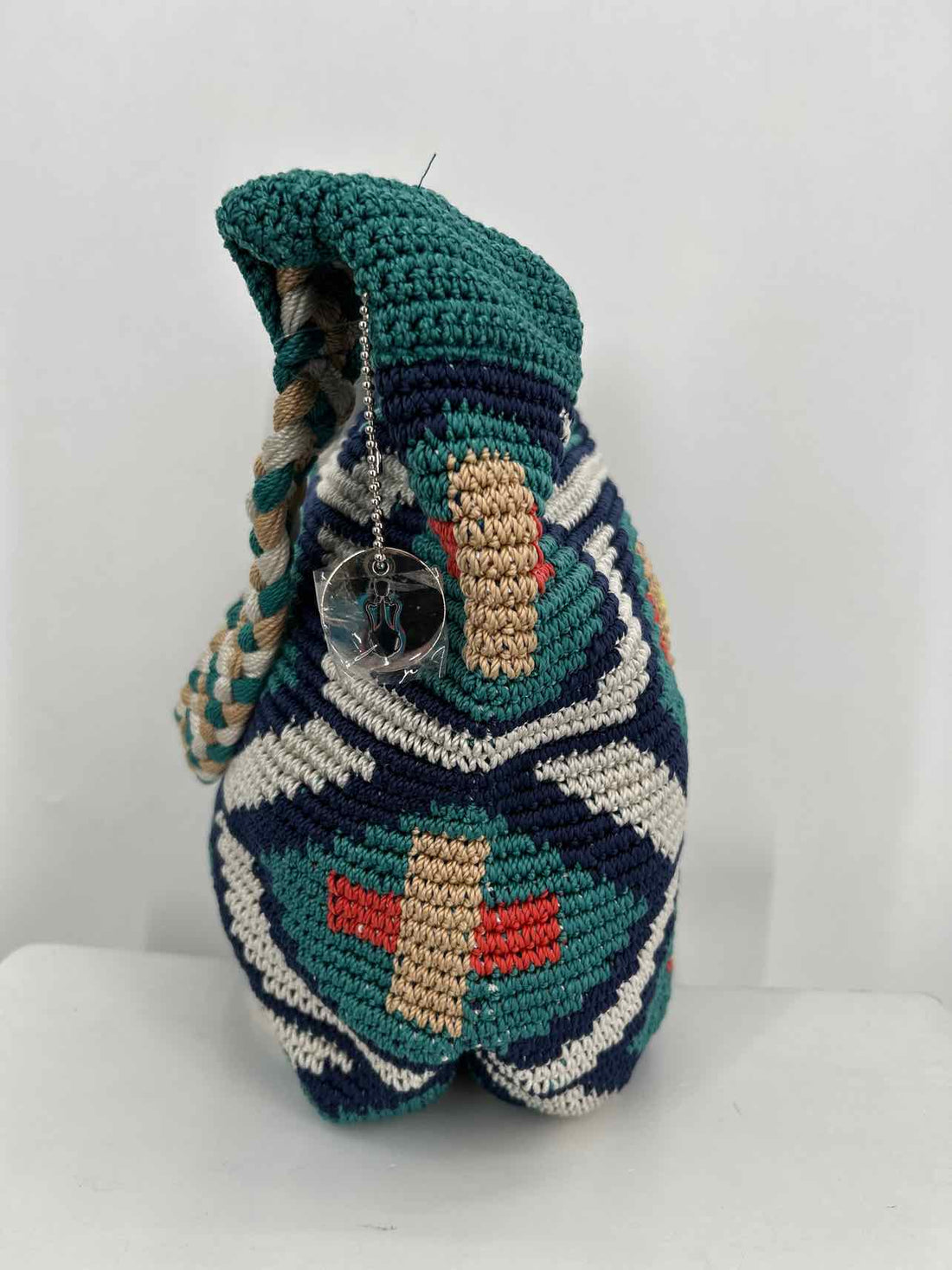 The Sak Teal Print Crochet Excellent Condition Hobo