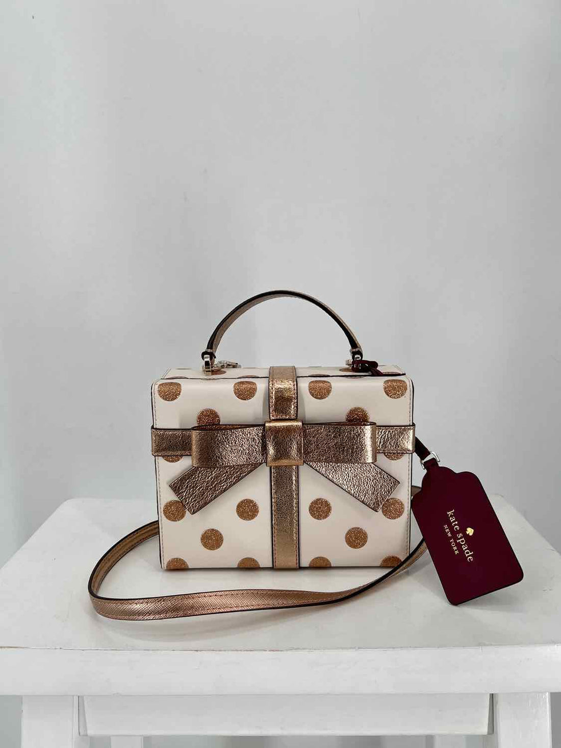 Kate Spade Ivory & Gold Polkadot Genuine Leather Limited Edition Crossbody