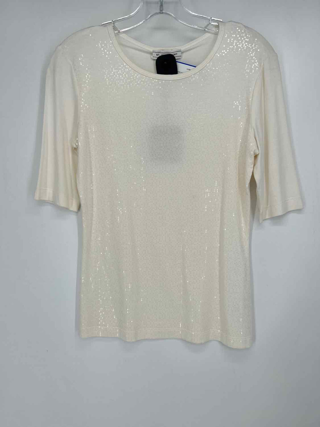 St John Sport Size P White Sequined Short Sleeve