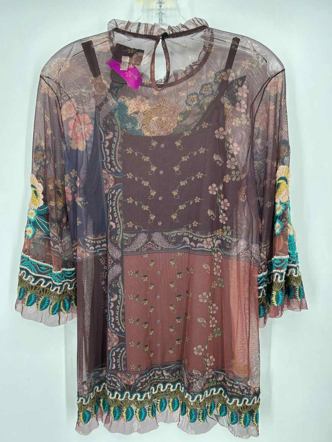 Biya by Johnny Was Size S Brown Floral Mesh Long Sleeve