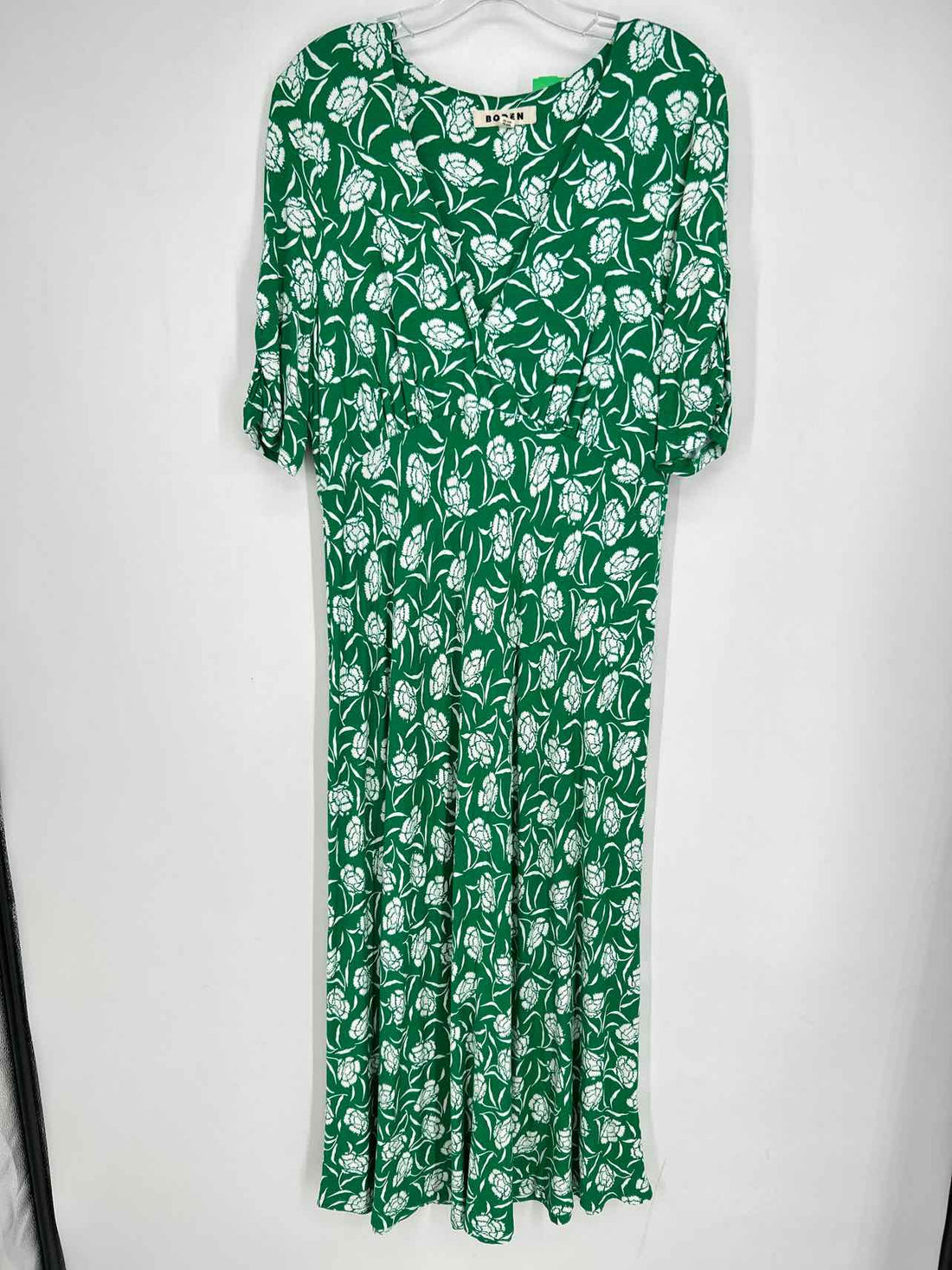 Boden Size 14 Green & White Print Short Sleeve Dress