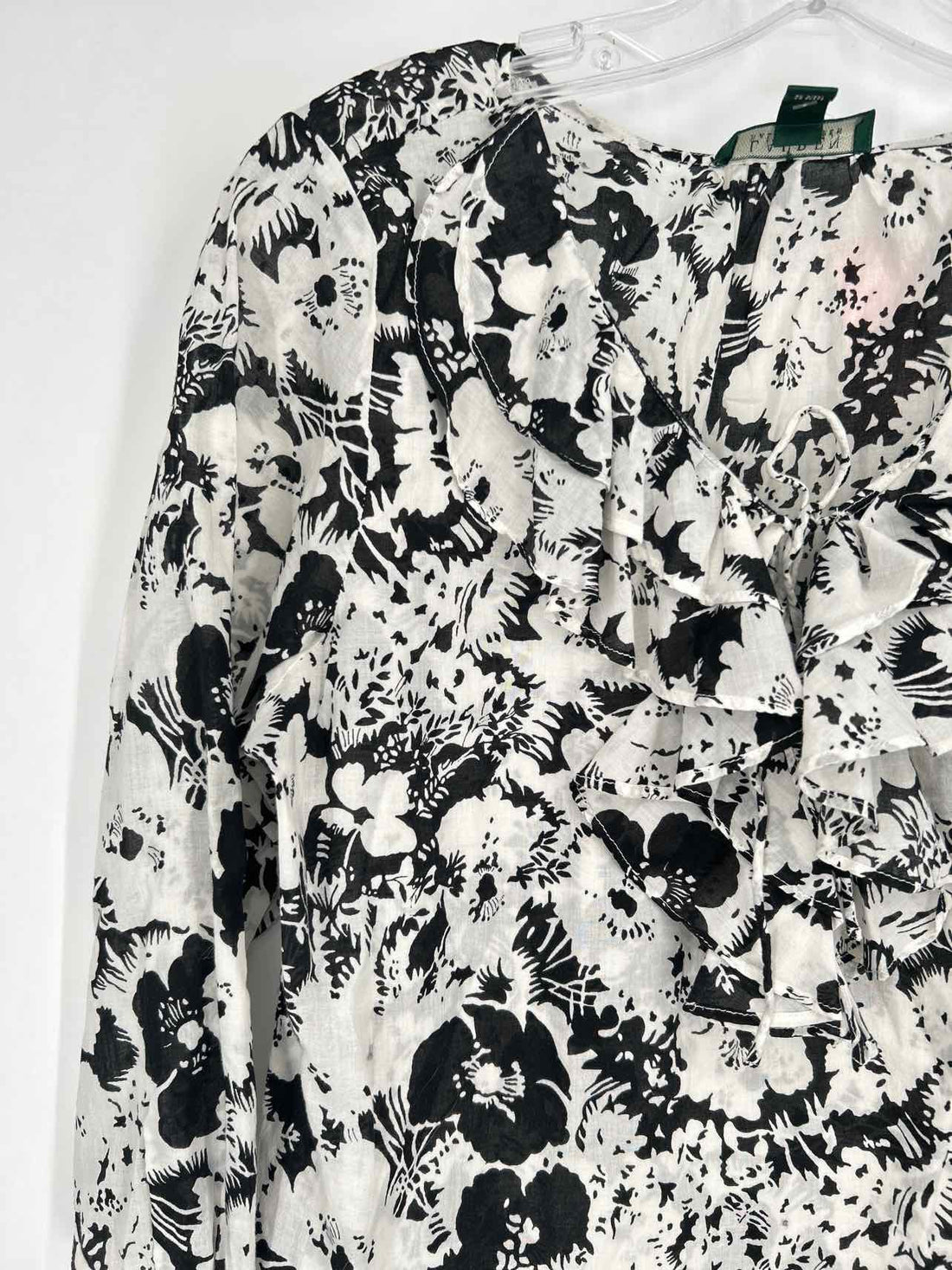 Lauren Ralph Lauren Size L White & Black Print Long Sleeve