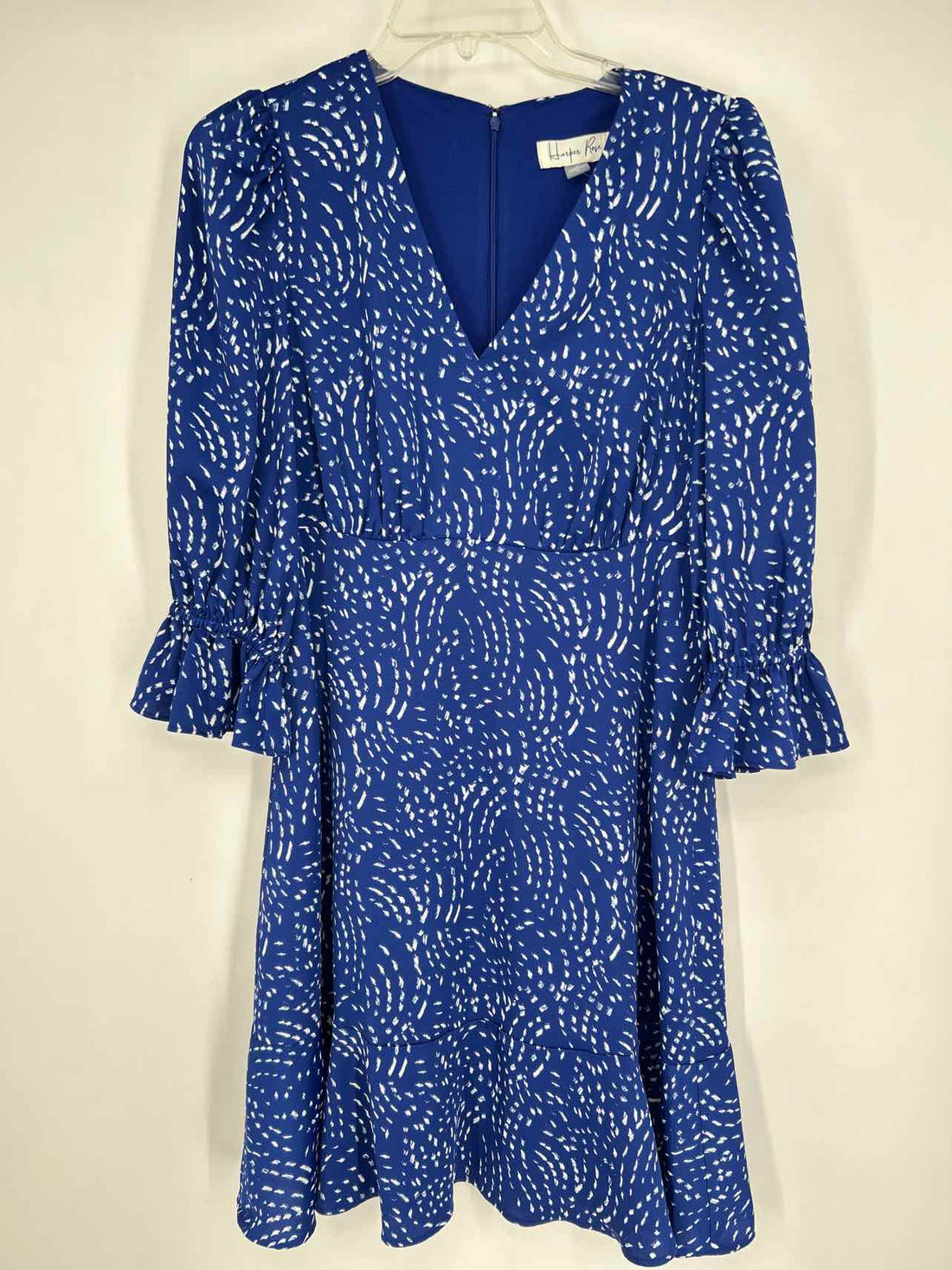 Harper Rose Size 8 Dark Blue & White Long Sleeve Dress