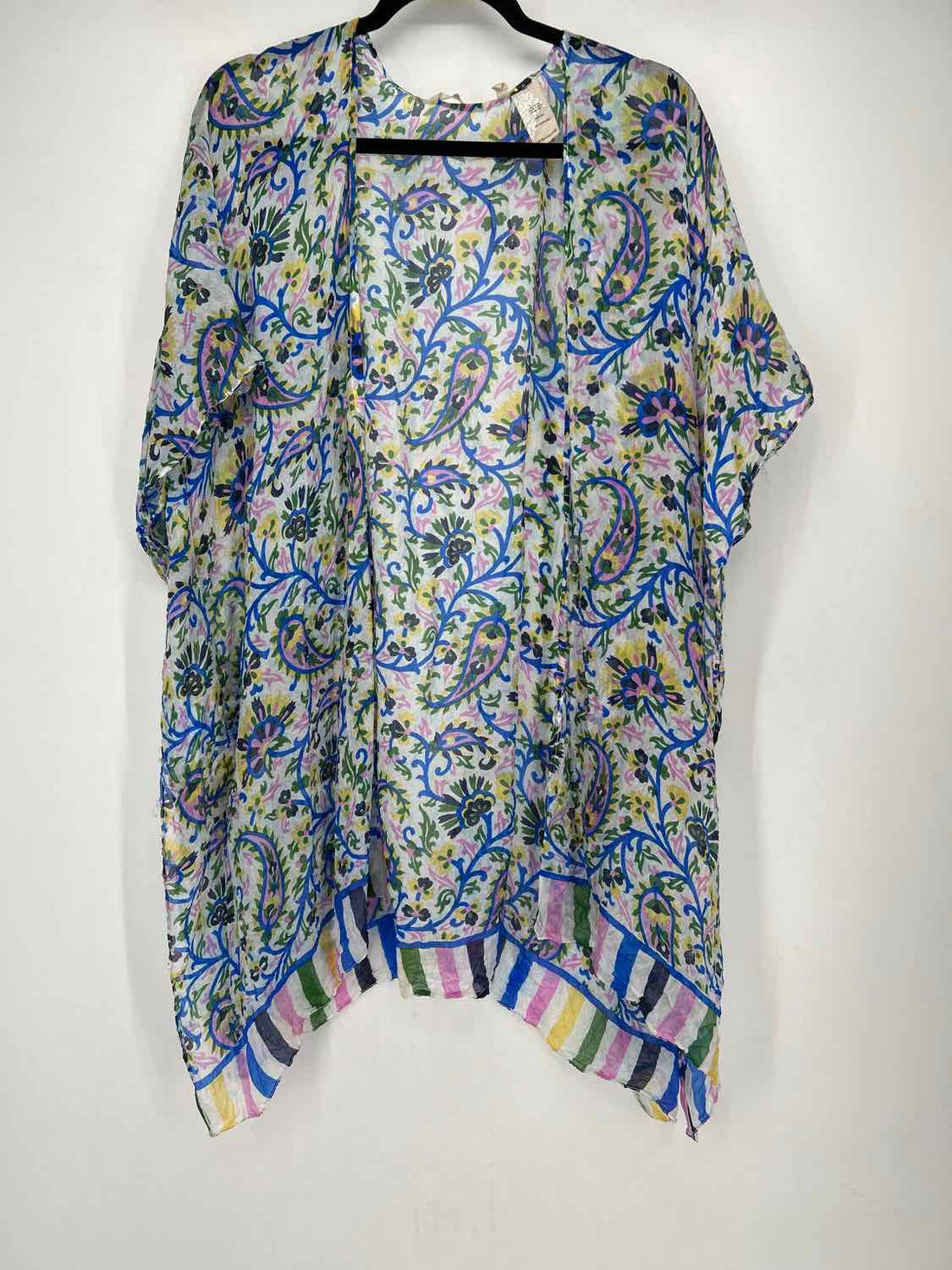 Soft Surroundings Size S/M White Print Silk Kimono