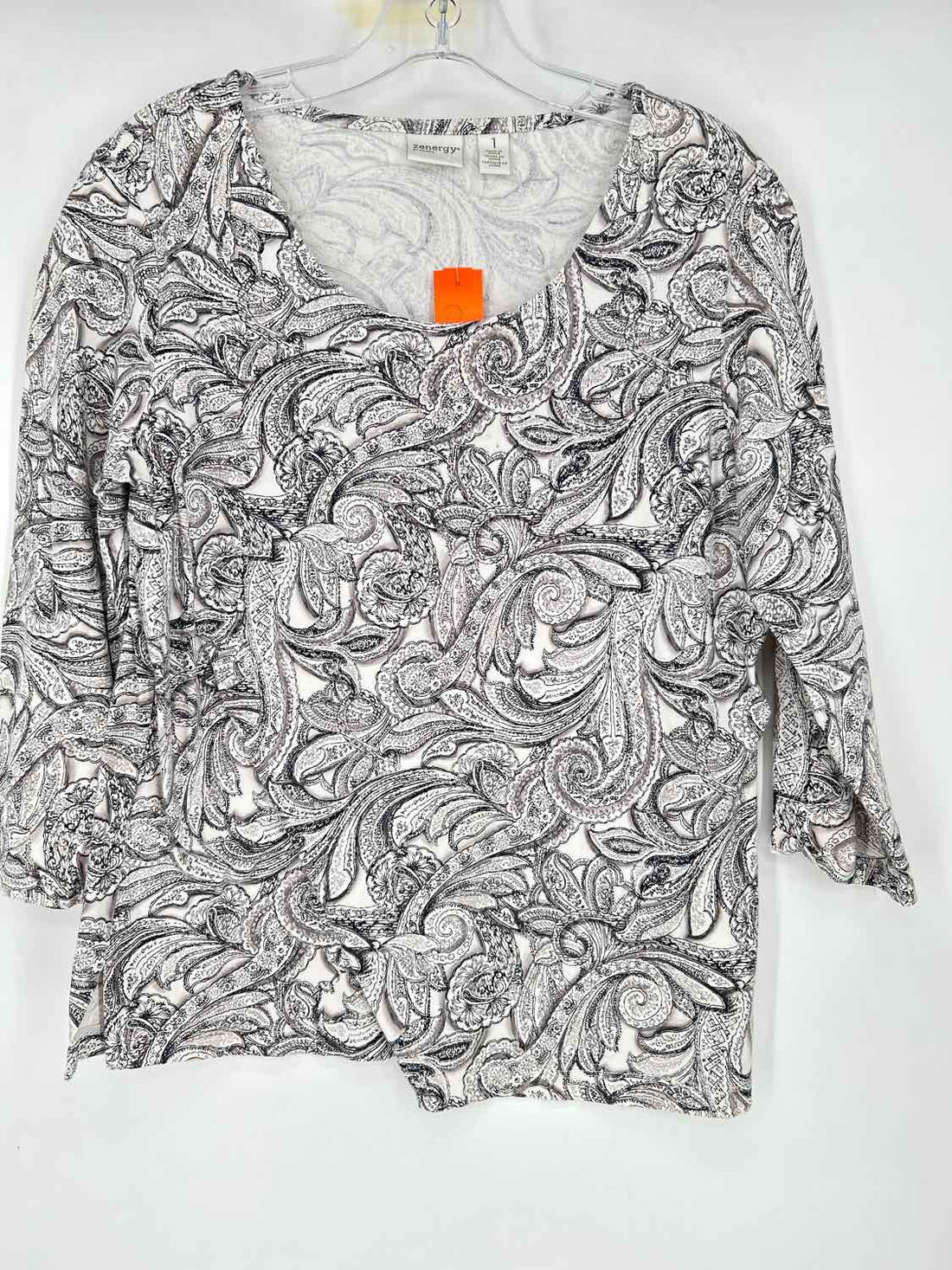 Zenergy by Chicos Size 1 (M) White & Black Print Long Sleeve
