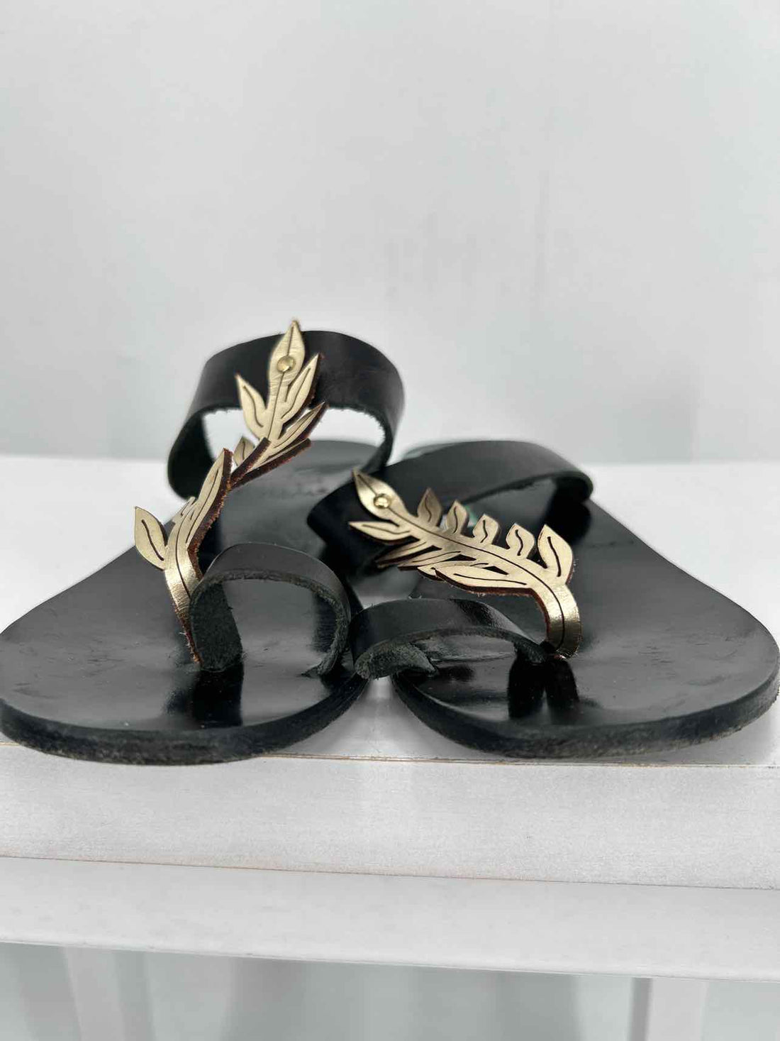 Ancient Greek Sandals Women Size 38 (7.5-8) Black & Gold Sandals