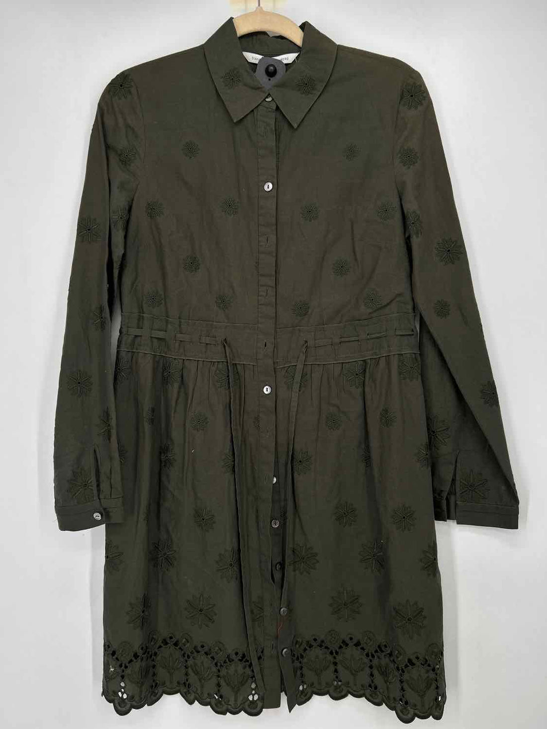 Diane Von Furstenberg Size 4 Green Embroidered Long Sleeve Dress