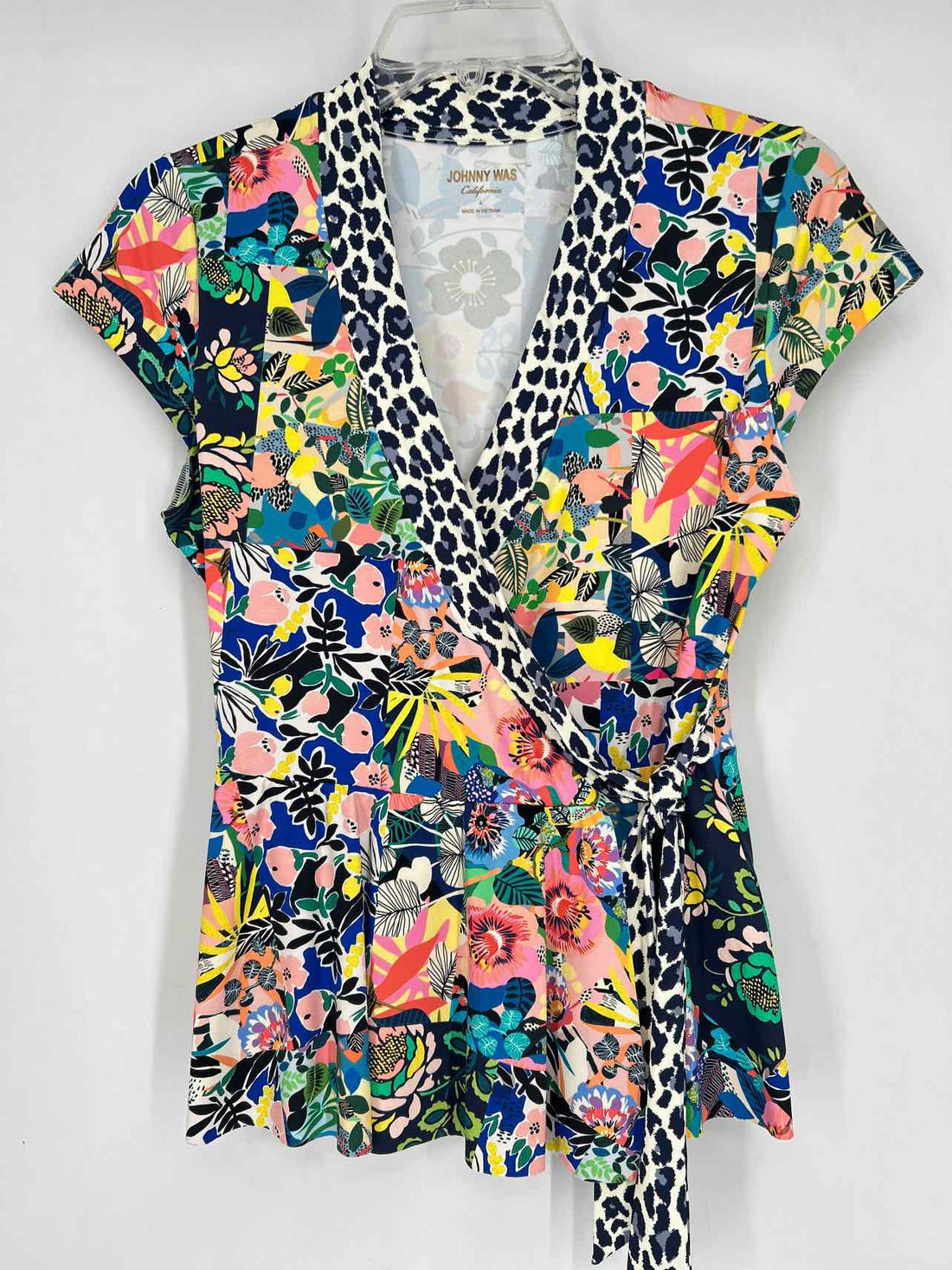Johnny Was Size L Blue & White Multi Color Swimsuit Top Only