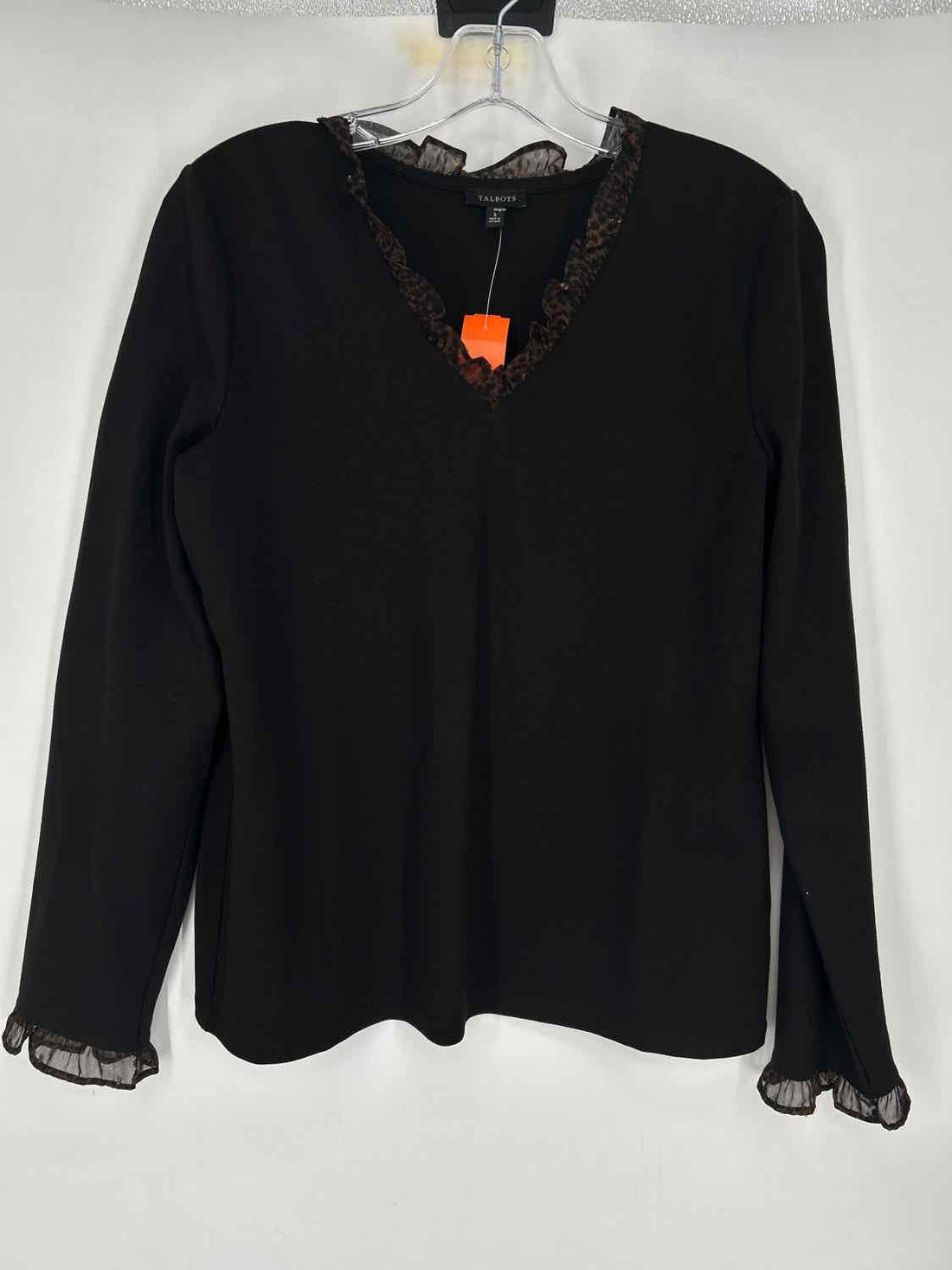 Talbots Size S Black & Leopard Long Sleeve