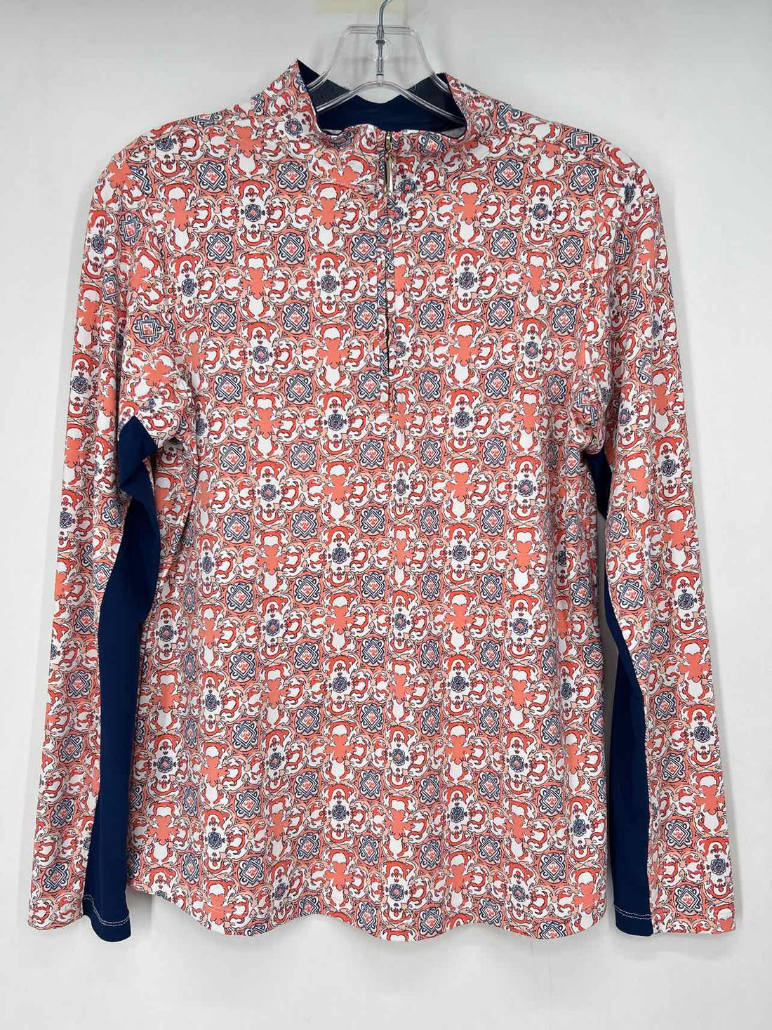 Cabana Life Size M White & Orange Print Long Sleeve