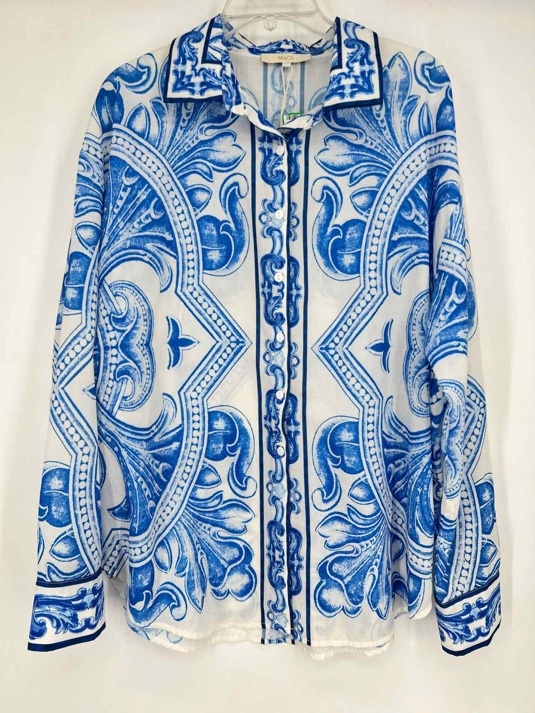 Mack Size L White & Blue Print Long Sleeve