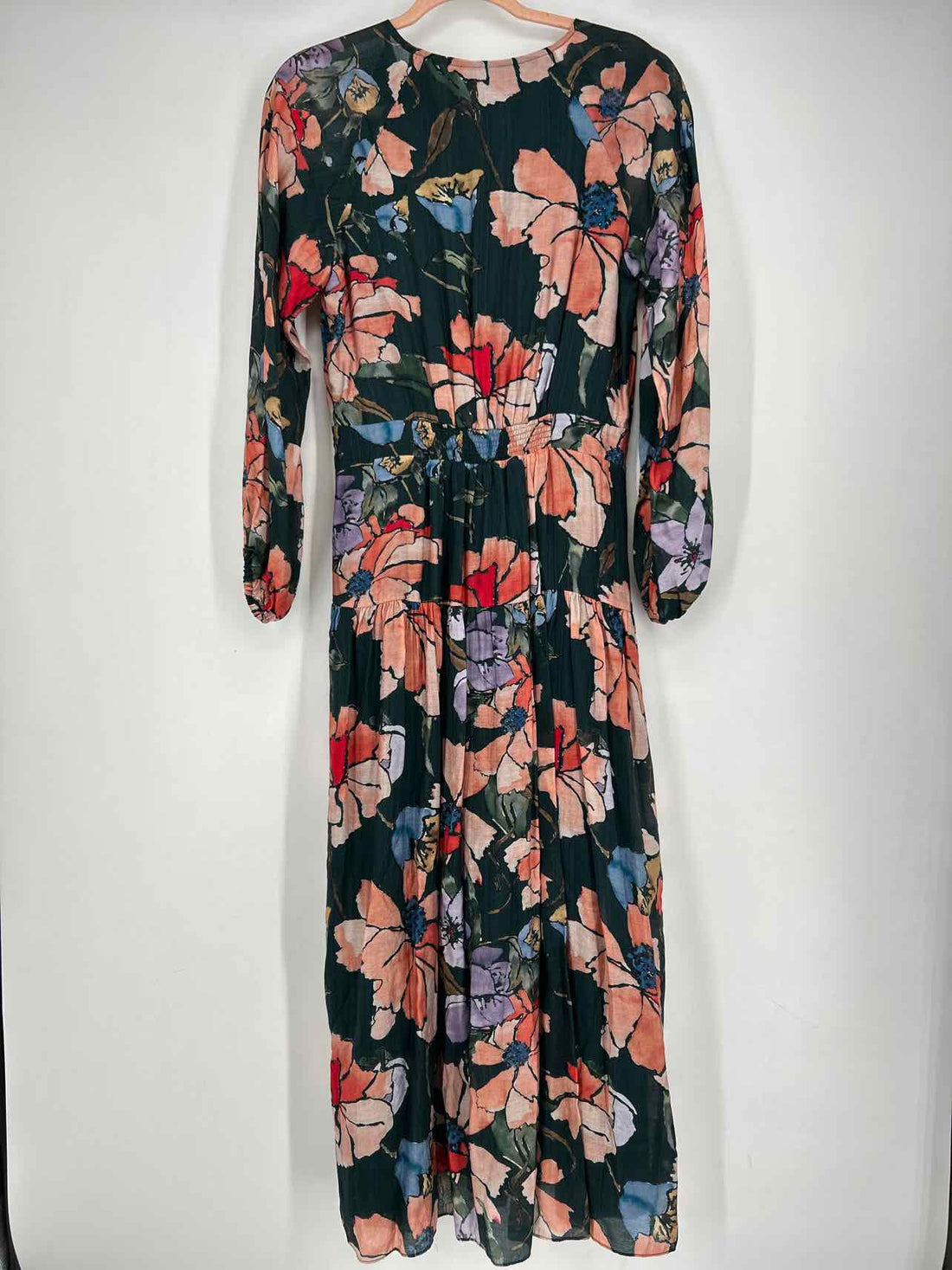Traffic People Size M Dark Green Floral Long Sleeve Dress