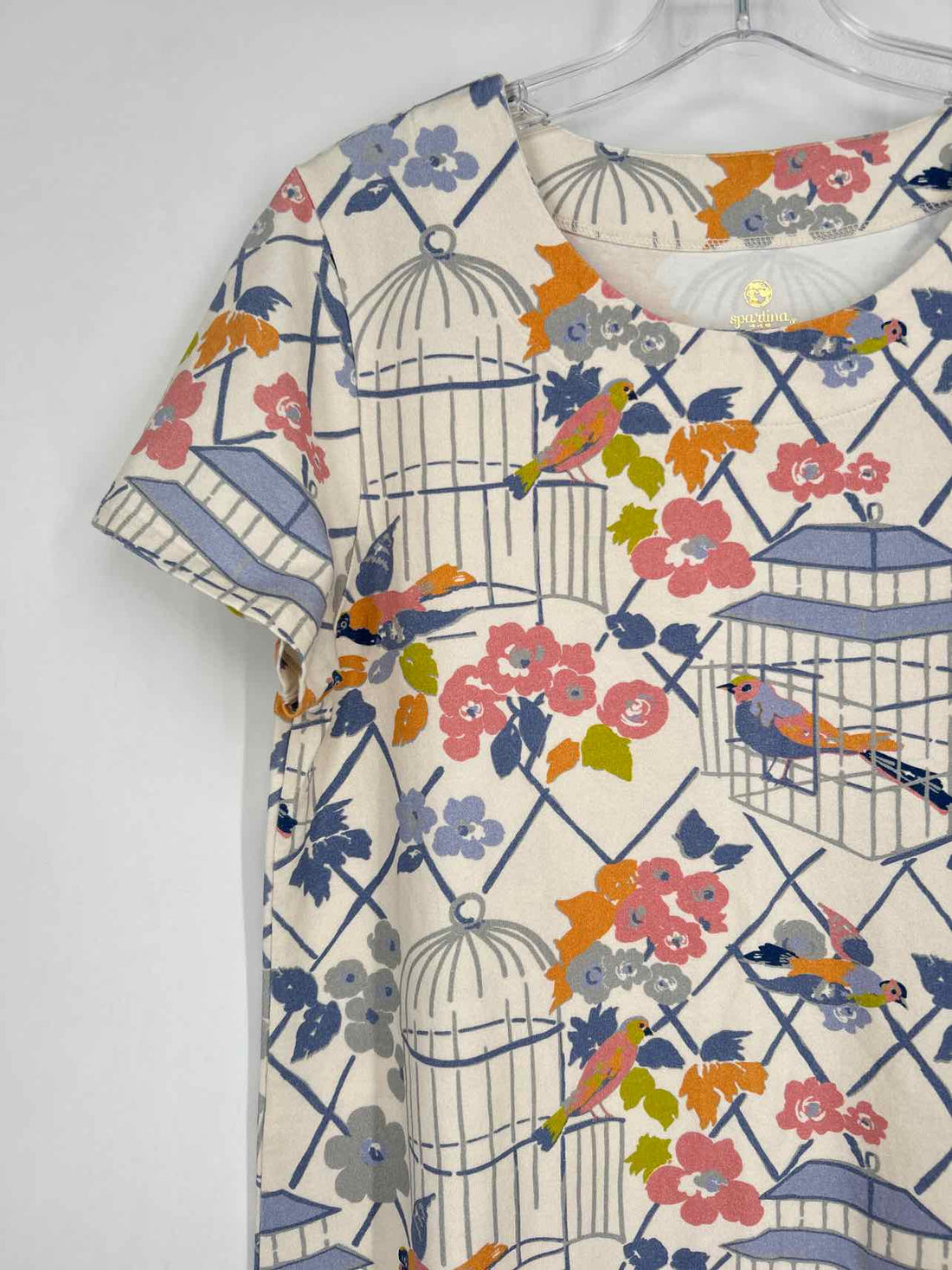 Spartina 449 Size L Cream Print Short Sleeve Dress