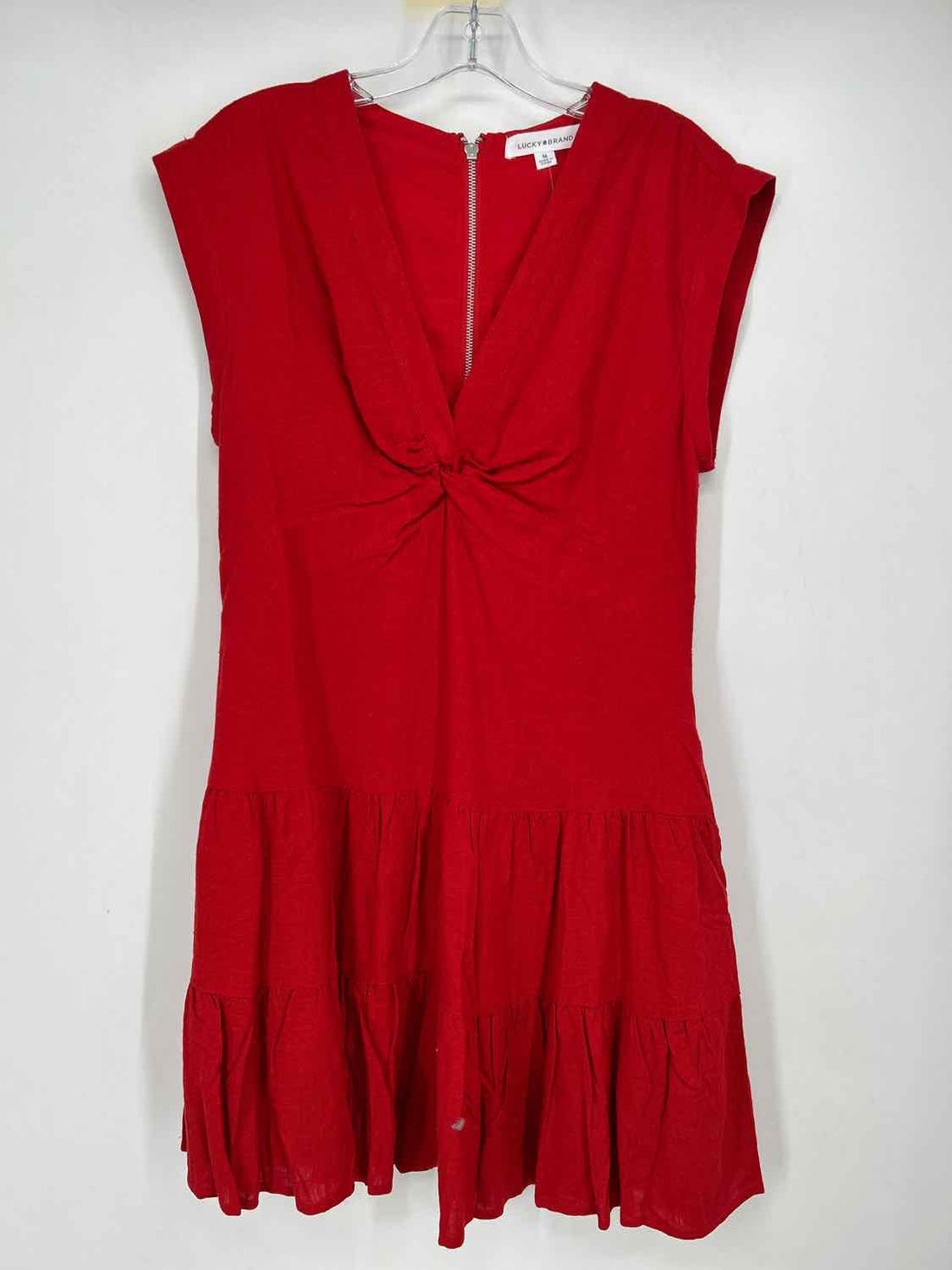 Lucky Brand Size M Red Linen Blend Short Sleeve Dress