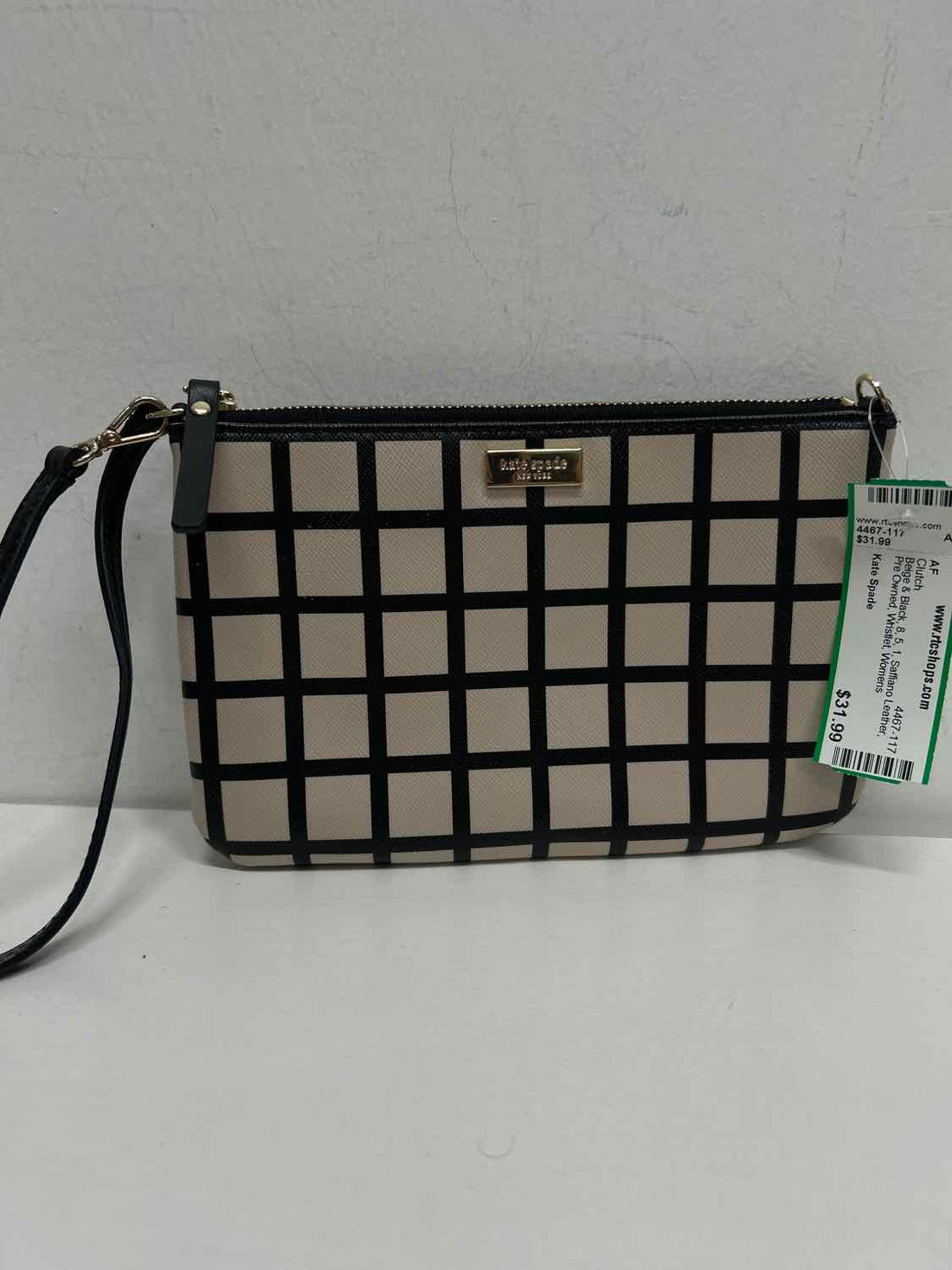 Kate Spade Beige & Black Saffiano Leather Pre Owned Clutch