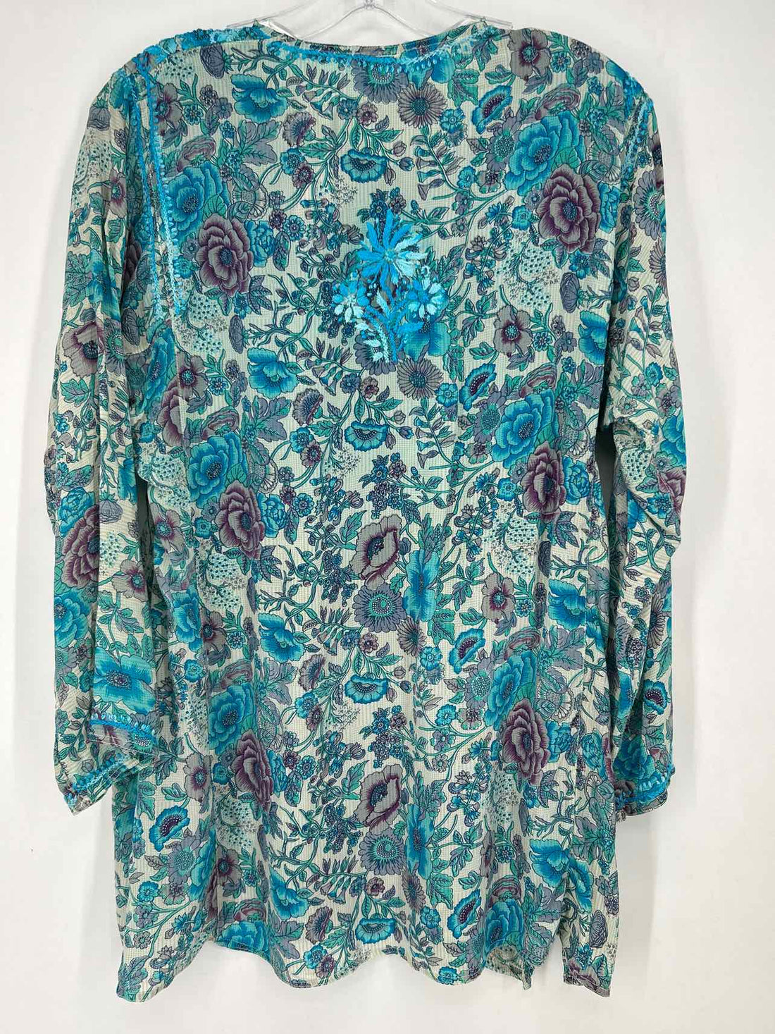 Fisherman's Daughter Size M Blue Floral Silk Long Sleeve