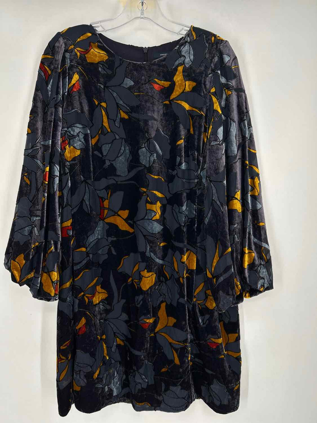 French Connection Size 10 Dark Purple Print Velvet Burn Out Long Sleeve Dress