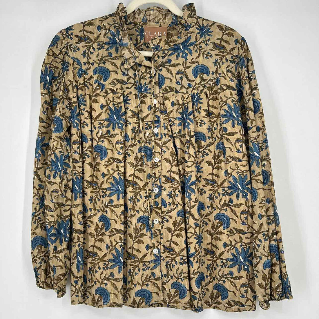 Clara The Label L Tan & Blue Floral New Boutique Top