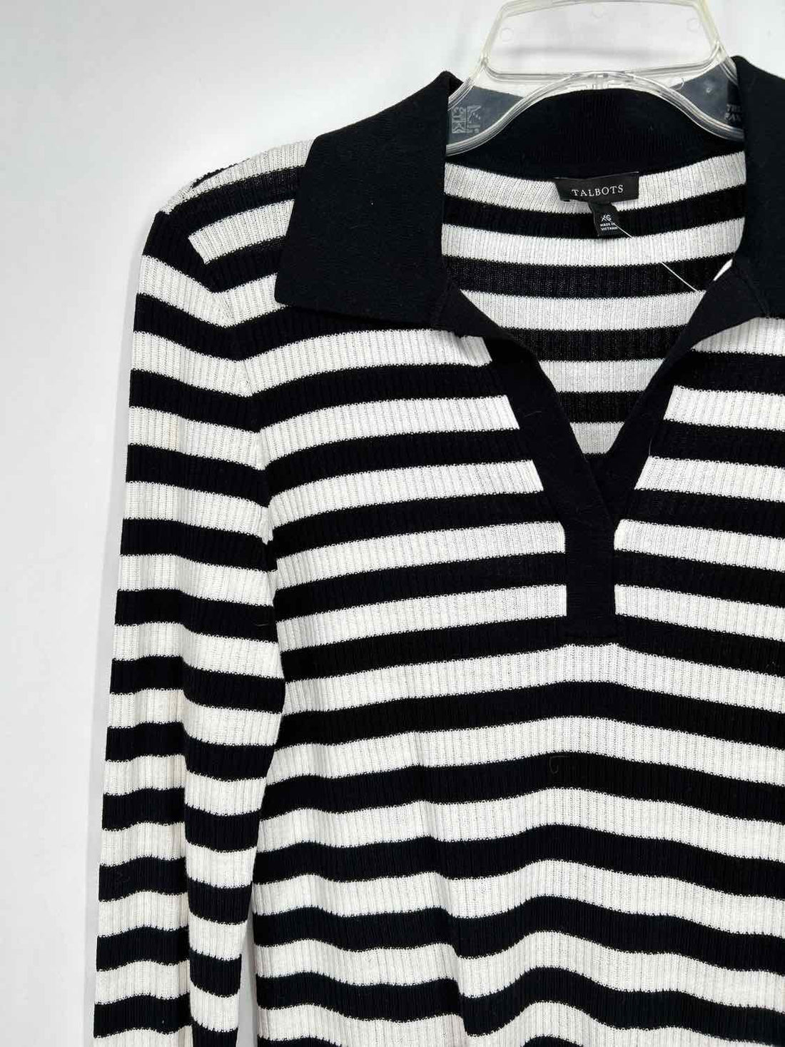 Talbots Size XS White & Black Striped Long Sleeve