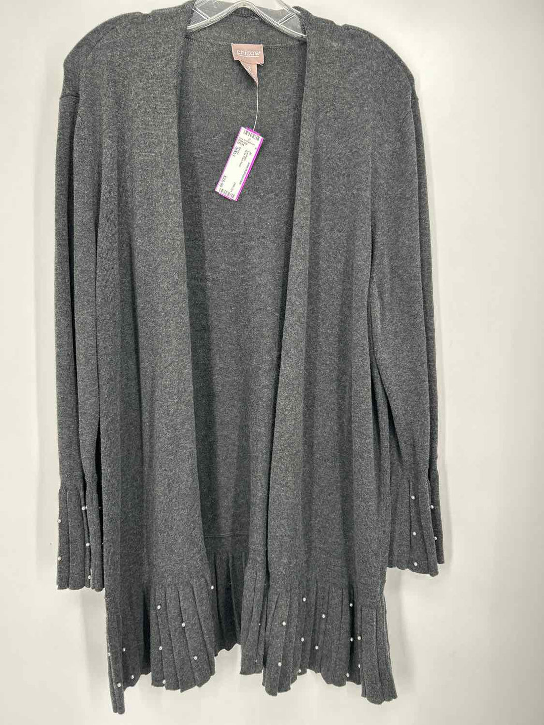 Chicos Size 3(XL) Gray Faux Pearl Cardigan