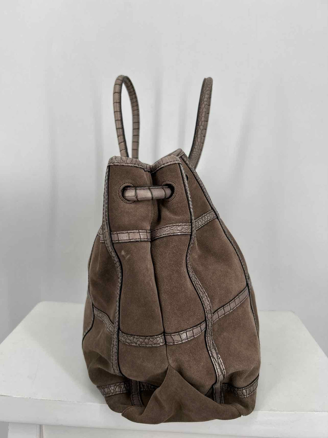 Furla Gray Taupe Suede Pre Owned Tote