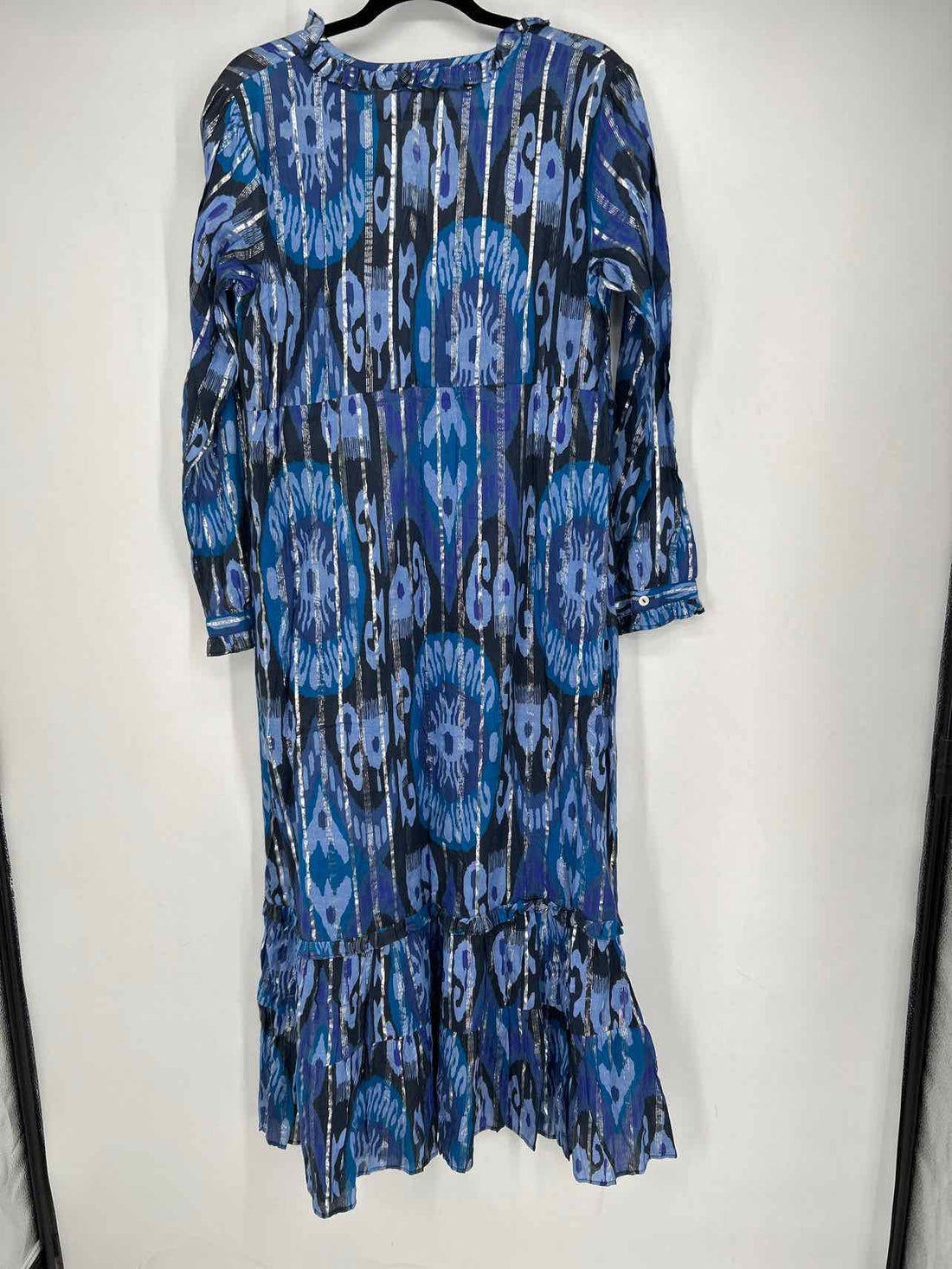 La Plage Size L Navy Print Long Sleeve Maxi