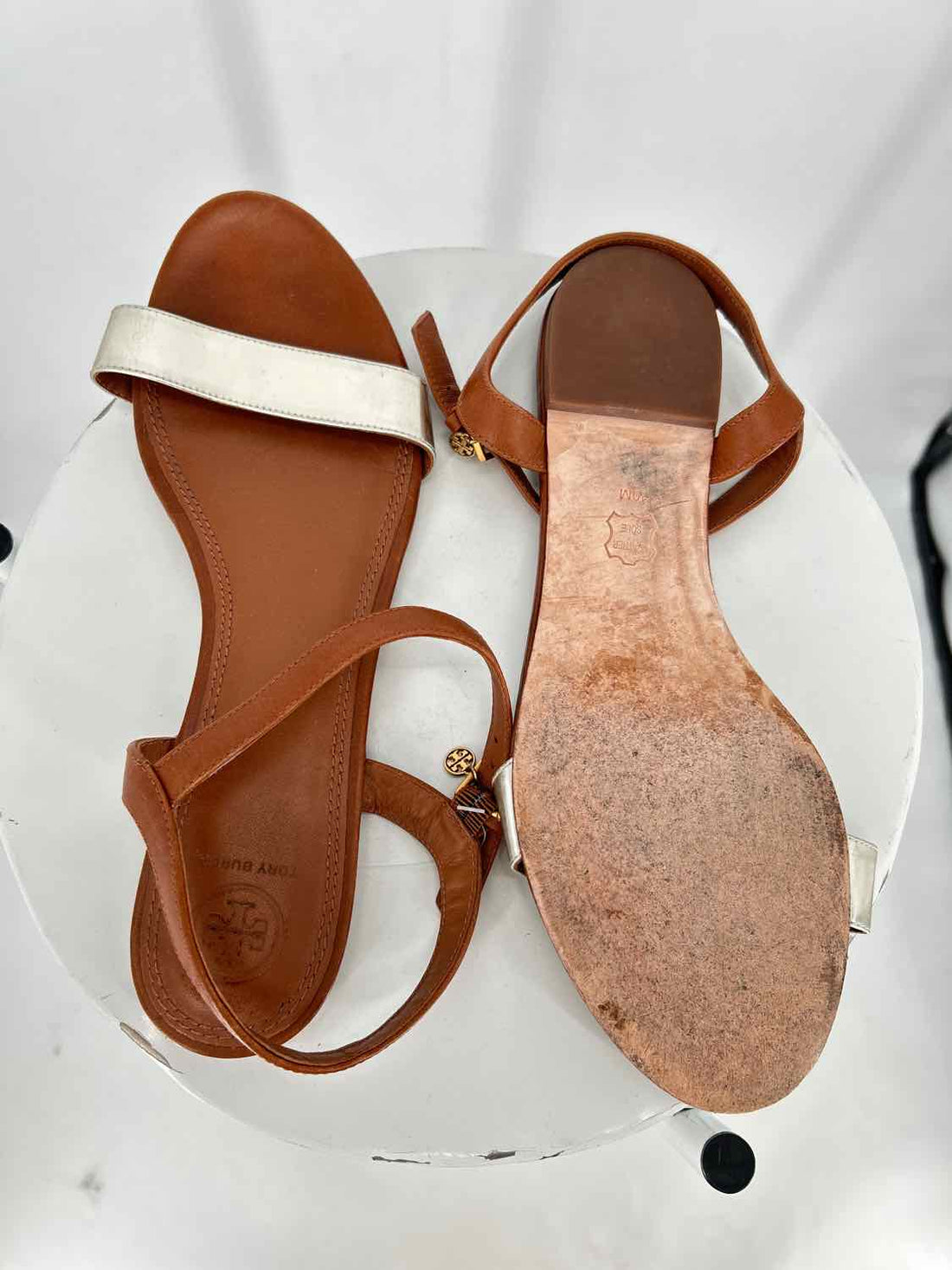 Tory Burch Women Size 10 Brown with Silver Strap As Is Laurel Sandals
