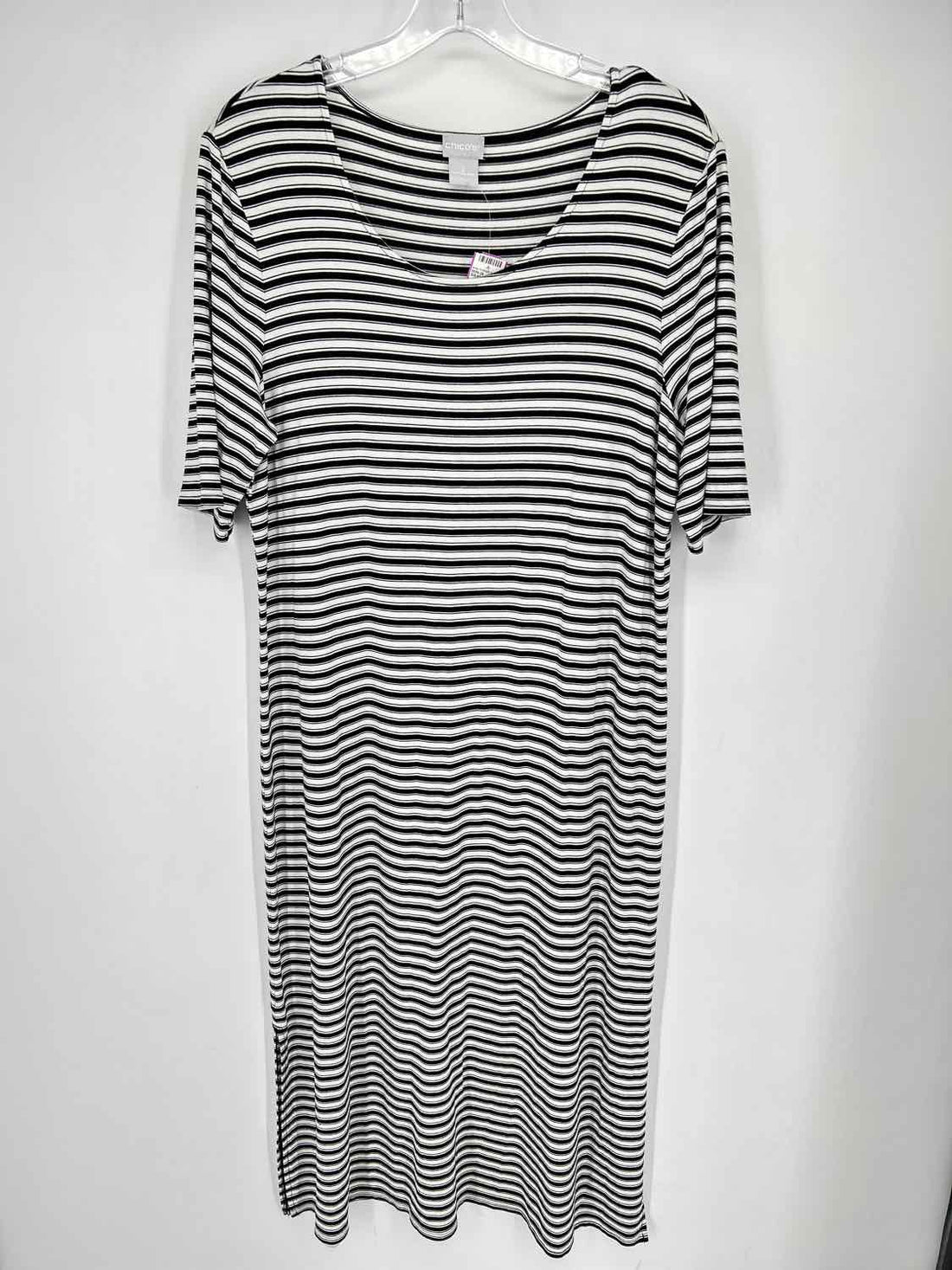 Chicos Size 2(L) White & Black Striped Short Sleeve Dress