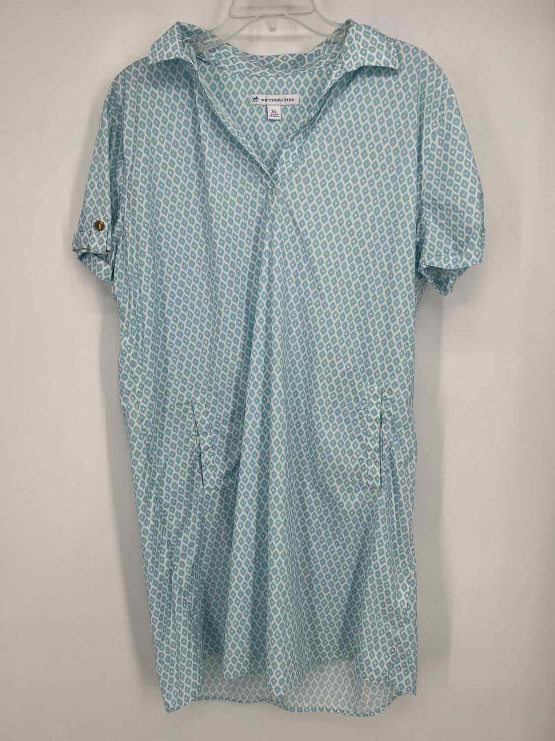 Southern Tide Size XL White & Light Blue Short Sleeve Dress