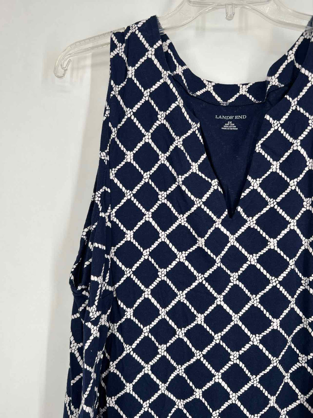 Land's End Size 2X Navy & White Sleeveless Dress