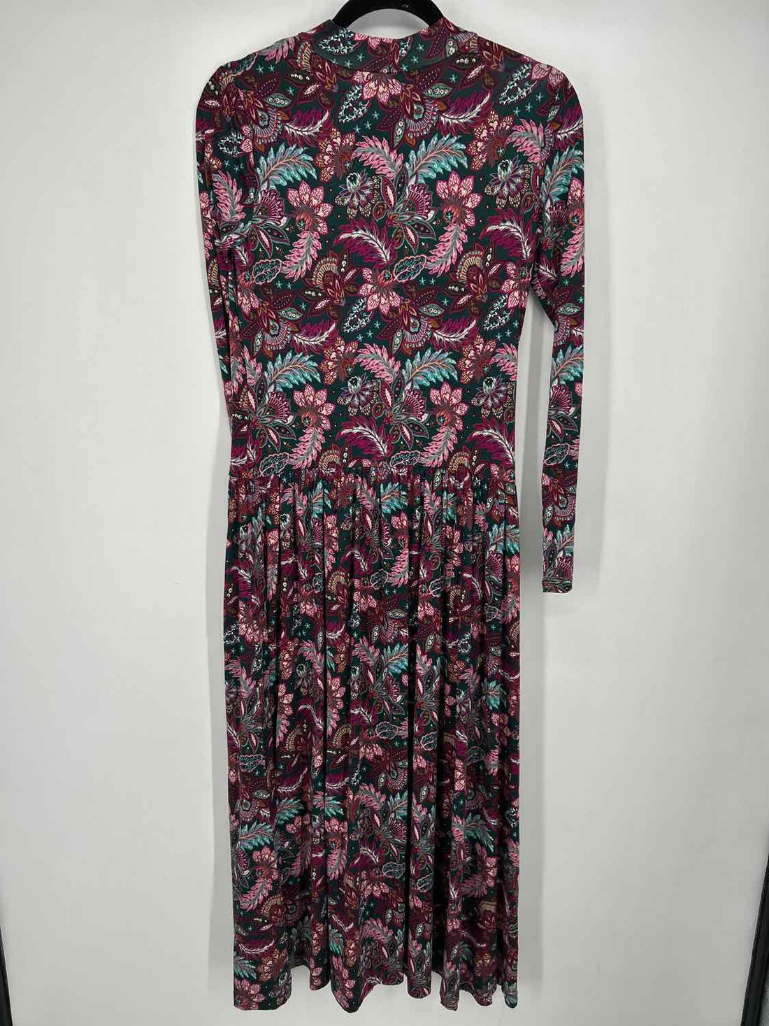 Loft Size XS Dark Green & Purple Print Long Sleeve Dress