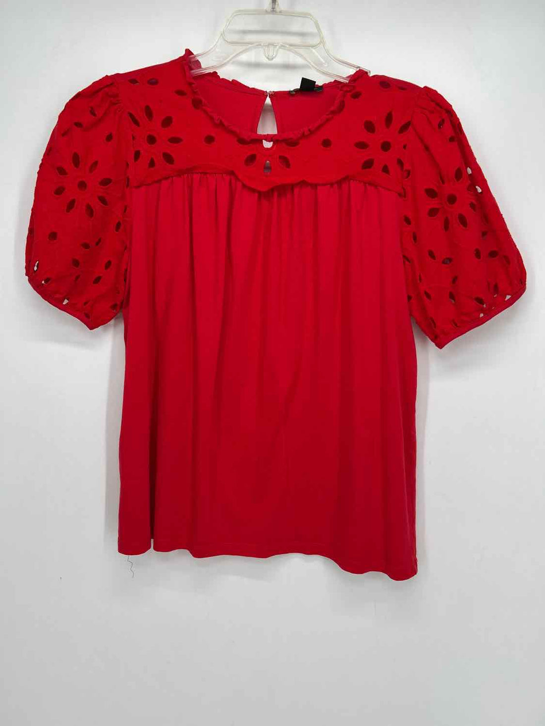 Ann Taylor Size M Red Eyelet Short Sleeve