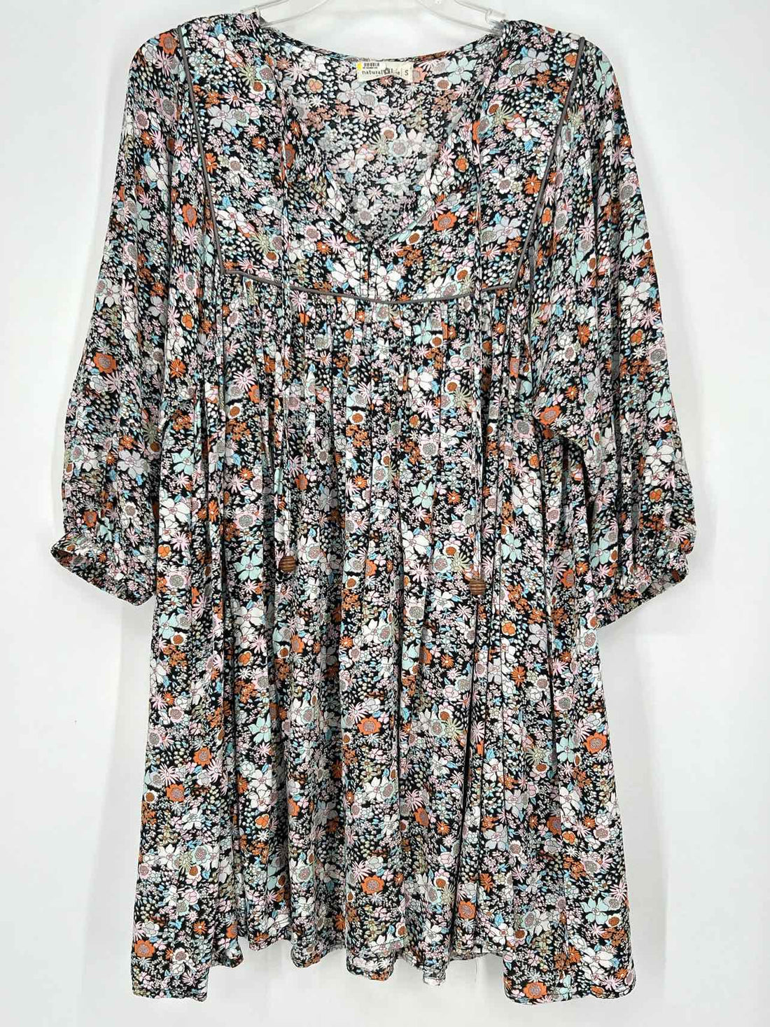 Natural Life Size S Black Floral Long Sleeve Dress