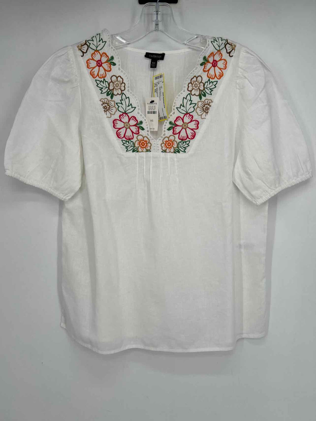 Talbots Size XS White Embroidered Short Sleeve